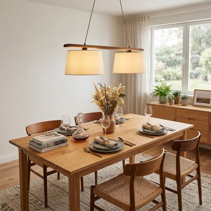 Lampadario su cavo AIDA, 2xE27/15W/230V, Ø 35 cm, rovere/crema