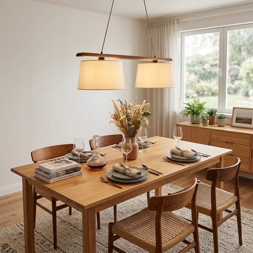Lampadario su cavo AIDA, 2xE27/15W/230V, Ø 35 cm, rovere/crema