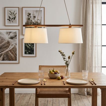 Lampadario su cavo AIDA, 2xE27/15W/230V, Ø 35 cm, rovere/crema