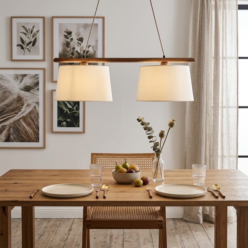 Lampadario su cavo AIDA, 2xE27/15W/230V, Ø 35 cm, rovere/crema