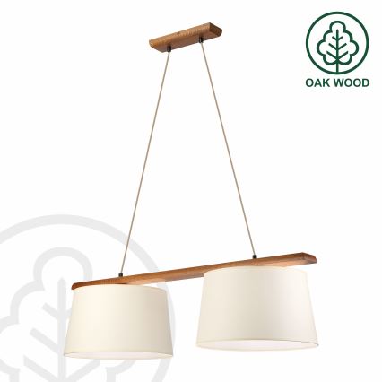 Lampadario su cavo AIDA, 2xE27/15W/230V, Ø 35 cm, rovere/crema