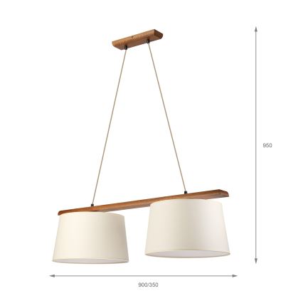 Lampadario su cavo AIDA, 2xE27/15W/230V, Ø 35 cm, rovere/crema