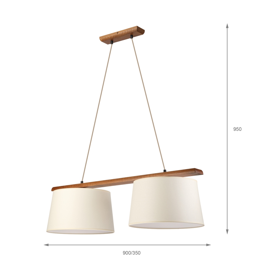 Lampadario su cavo AIDA, 2xE27/15W/230V, Ø 35 cm, rovere/crema