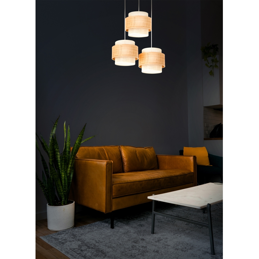 Lampadario su cavo BOHO 3xE27/60W/230V iuta/crema