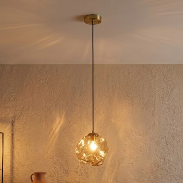 Lampadario su cavo CRISTAL 1xE14/15W/230V ottone/beige fumé