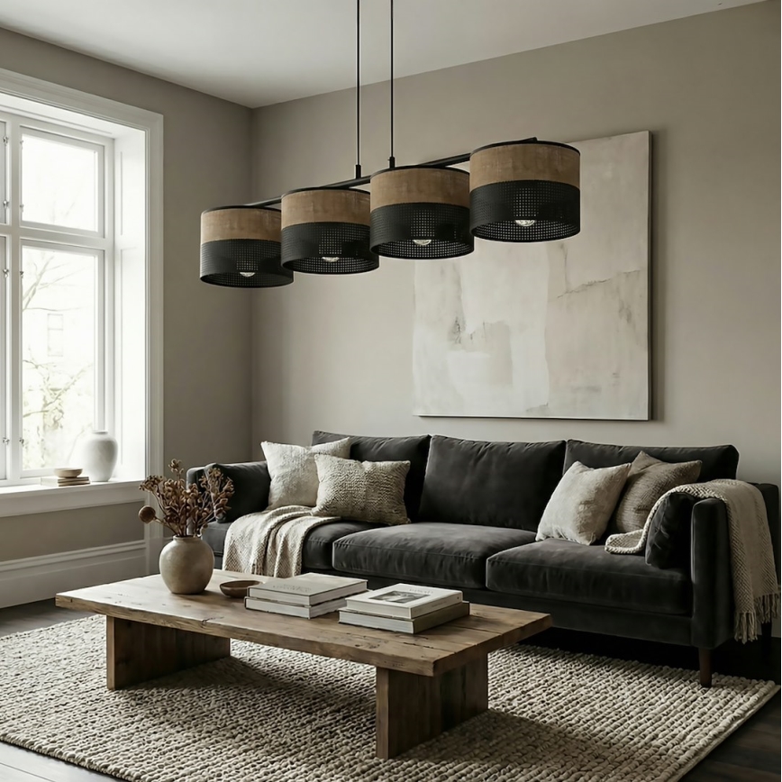 Lampadario su cavo KARBON 4xE27/15W/230V nero/marrone