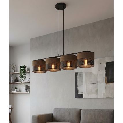 Lampadario su cavo KARBON 4xE27/15W/230V nero/marrone