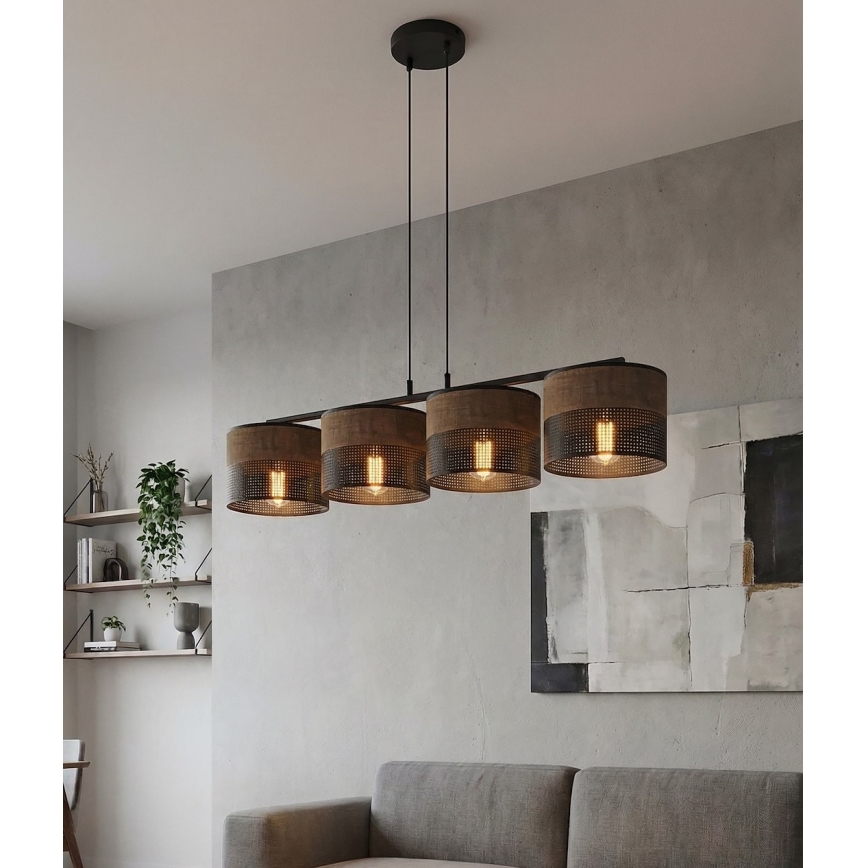 Lampadario su cavo KARBON 4xE27/15W/230V nero/marrone