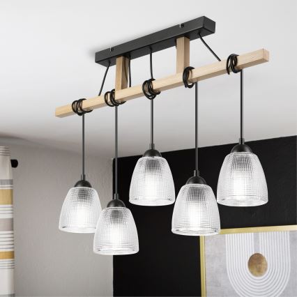Lampadario su cavo LEANDRA 5xE27/15W/230V rovere/nero