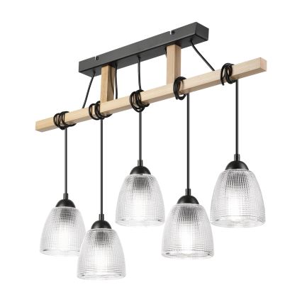 Lampadario su cavo LEANDRA 5xE27/15W/230V rovere/nero