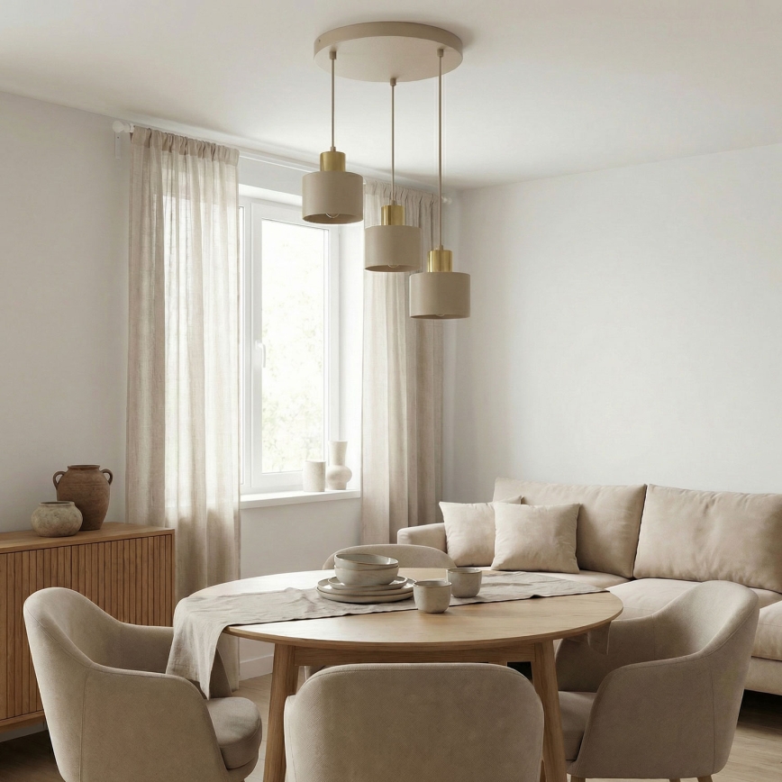 Lampadario su cavo PARKLA 3xE27/15W/230V beige/oro
