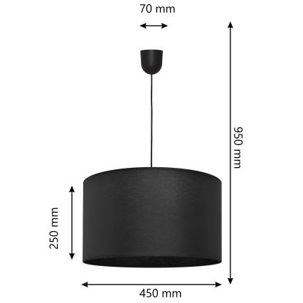 Lampadario su corda ALBA 1xE27/15W/230V d. 45 cm nero