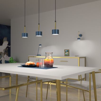 Lampadario su corda ARENA 3xGX53/11W/230V blu/dorato