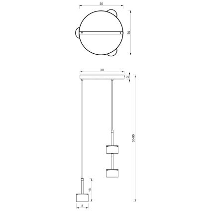 Lampadario su corda ARENA 3xGX53/11W/230V nero/oro