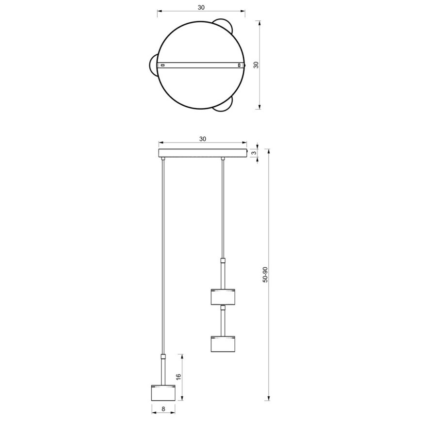 Lampadario su corda ARENA 3xGX53/11W/230V nero/oro