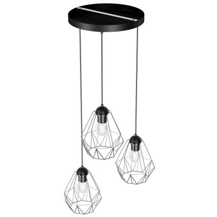 Lampadario su corda   BERGEN 3xE27/60W/230V nero/cromato lucido