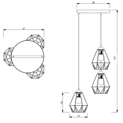 Lampadario su corda   BERGEN 3xE27/60W/230V nero/cromato lucido