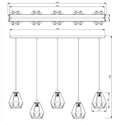 Lampadario su corda BERGEN 5xE27/60W/230V nero/cromo lucido