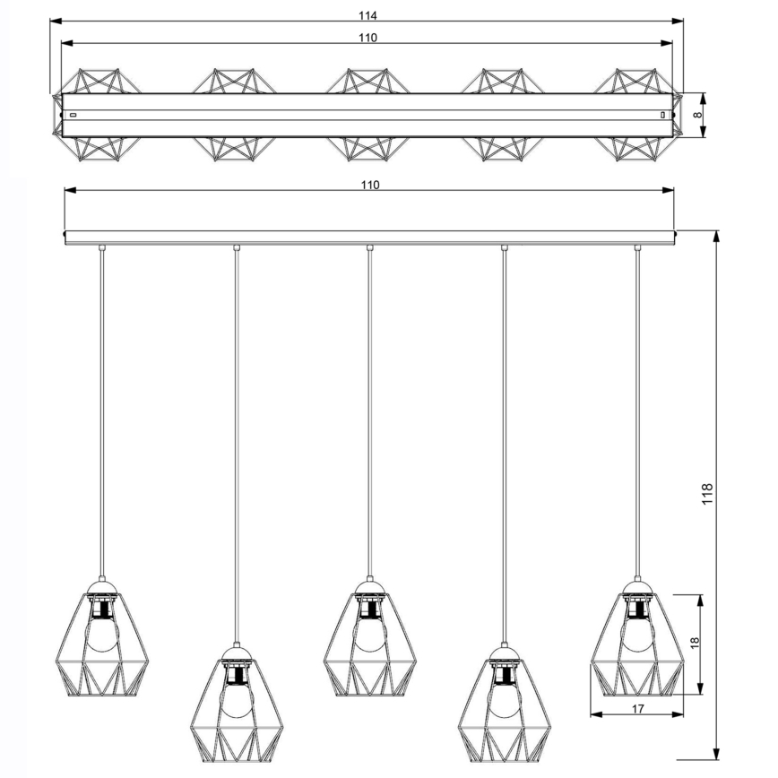 Lampadario su corda BERGEN 5xE27/60W/230V nero