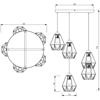 Lampadario su corda  BERGEN 5xE27/60W/230Vnero/cromato lucido