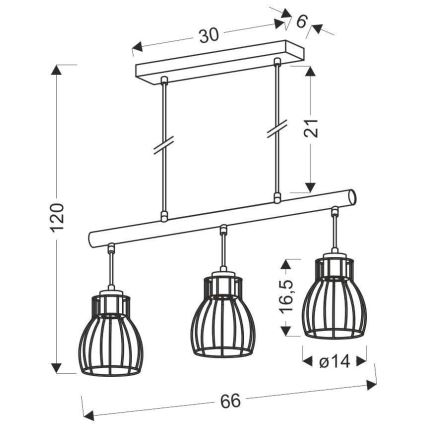 Lampadario su corda BERNITA 3xE27/60W/230V