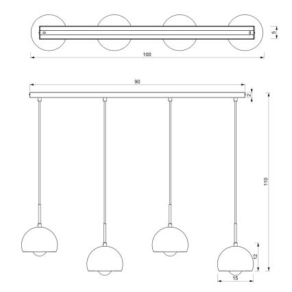 Lampadario su corda  COOL 4xE27/60W/230V nero