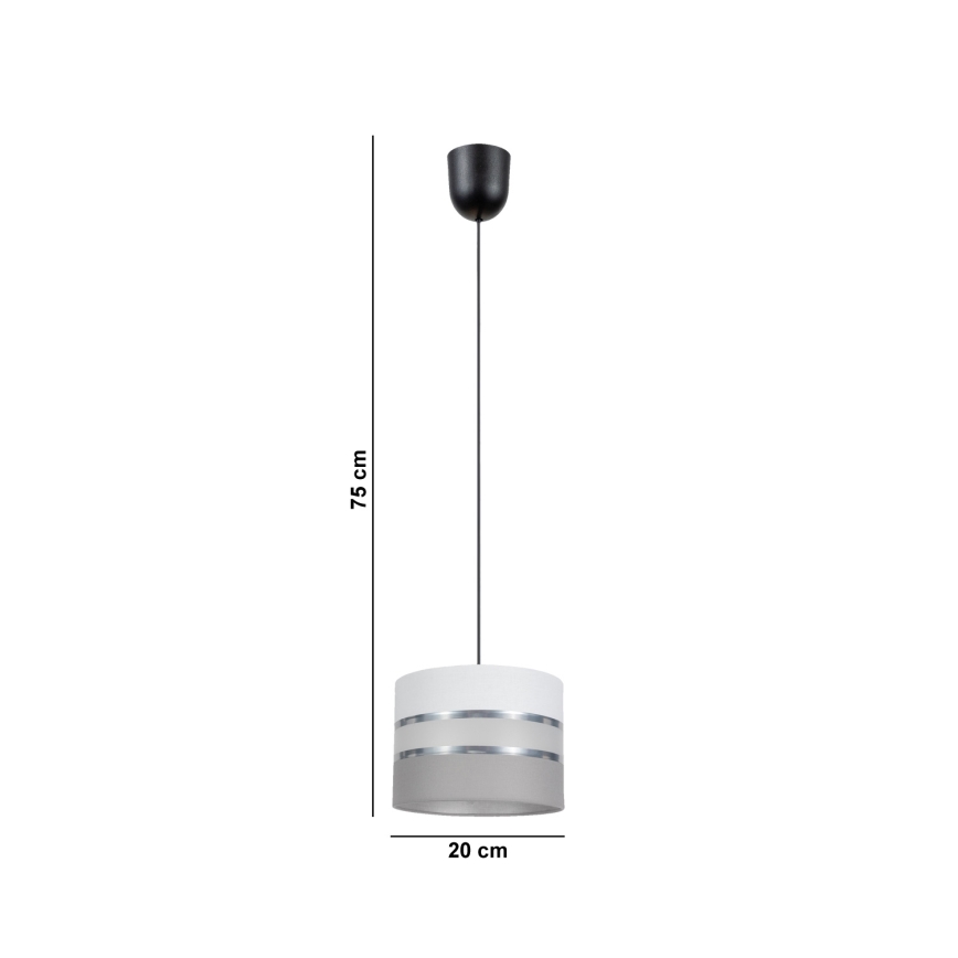 Lampadario su corda CORAL 1xE27/60W/230V d. 20 cm  bianco/grigio