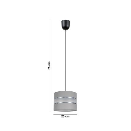 Lampadario su corda CORAL 1xE27/60W/230V d. 20 cm grigio