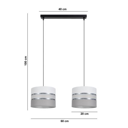 Lampadario su corda CORAL 2xE27/60W/230V bianco/grigio