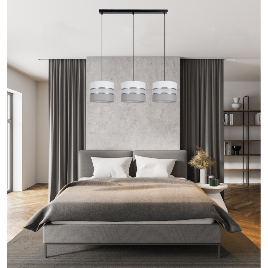 Lampadario su corda CORAL 3xE27/60W/230V  bianco/grigio