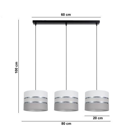 Lampadario su corda CORAL 3xE27/60W/230V  bianco/grigio