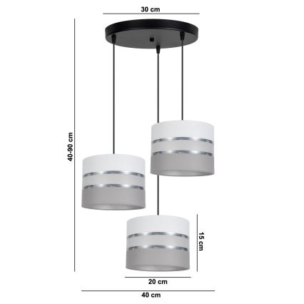 Lampadario su corda CORAL 3xE27/60W/230V bianco/grigio