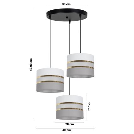 Lampadario su corda  CORAL 3xE27/60W/230V bianco/grigio