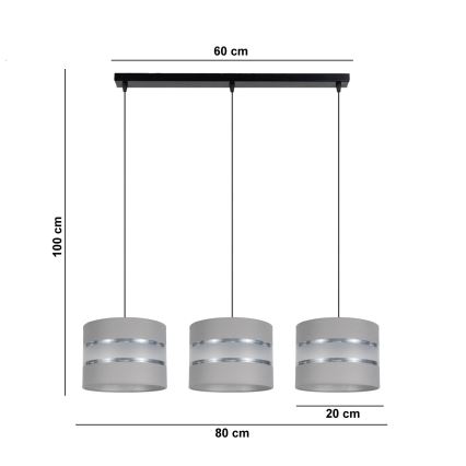 Lampadario su corda CORAL 3xE27/60W/230V grigio