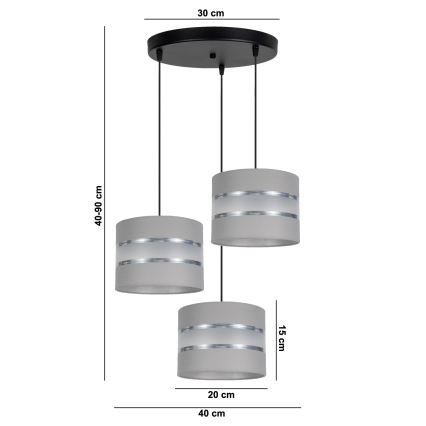 Lampadario su corda CORAL 3xE27/60W/230V grigio