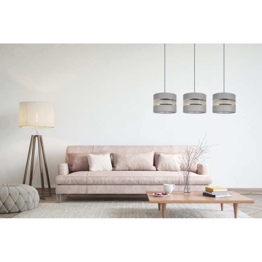 Lampadario su corda  CORAL 3xE27/60W/230V grigio