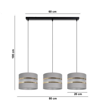 Lampadario su corda  CORAL 3xE27/60W/230V grigio