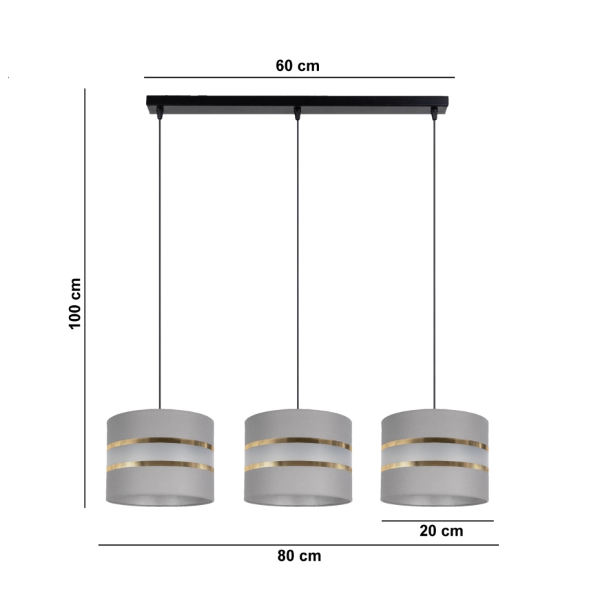 Lampadario su corda  CORAL 3xE27/60W/230V grigio
