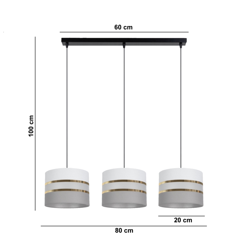 Lampadario su corda CORAL 3xE27/60W/230Vbianco/grigio