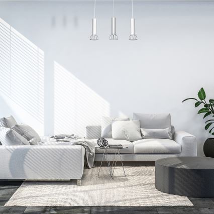 Lampadario su corda DANTE 3xGU10/25W/230V bianco/cromo lucido