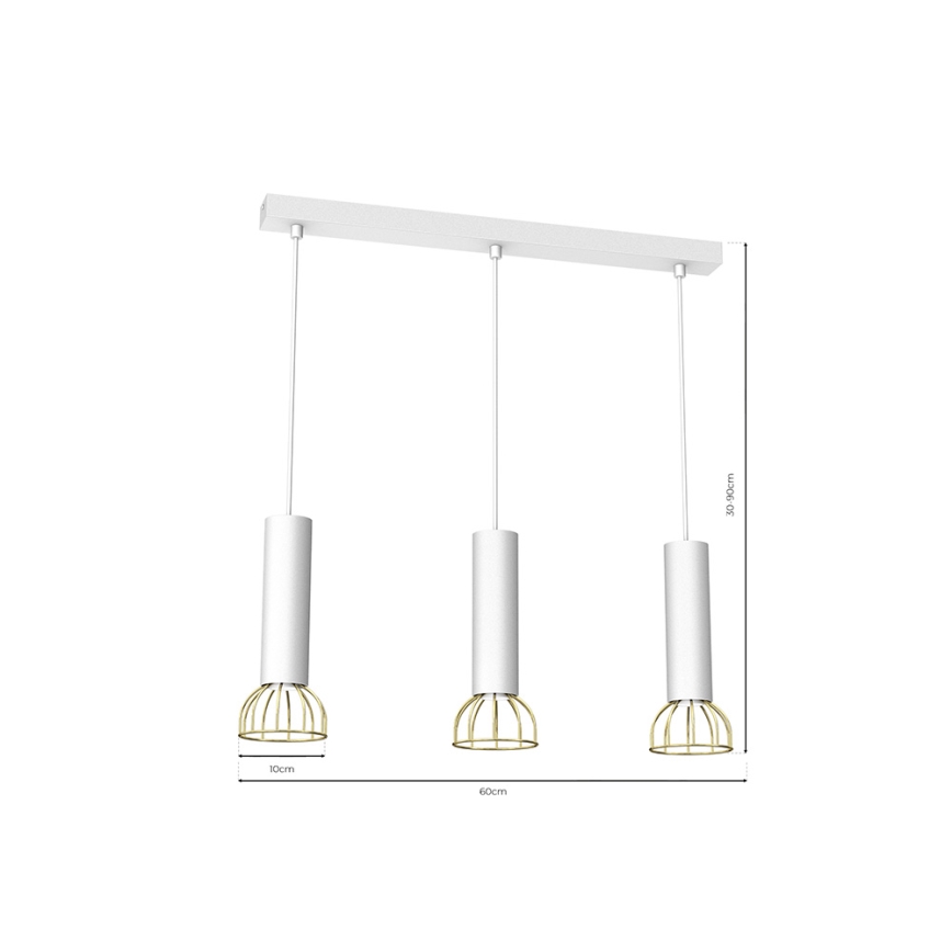 Lampadario su corda DANTE 3xGU10/25W/230V bianco/oro