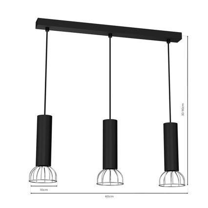 Lampadario su corda DANTE 3xGU10/25W/230V nero/cromo lucido