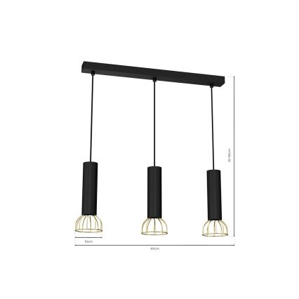 Lampadario su corda DANTE 3xGU10/25W/230V nero/oro