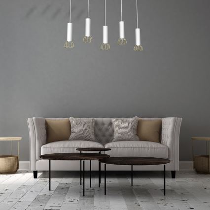 Lampadario su corda DANTE 5xGU10/25W/230V bianco/oro