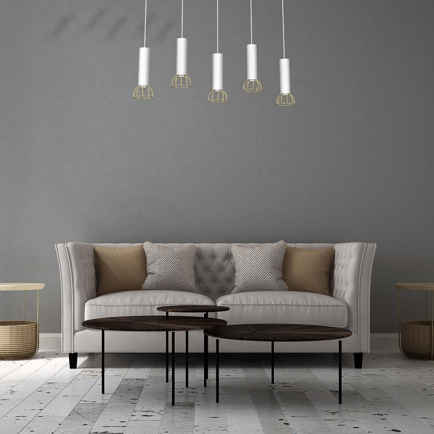 Lampadario su corda DANTE 5xGU10/25W/230V bianco/oro