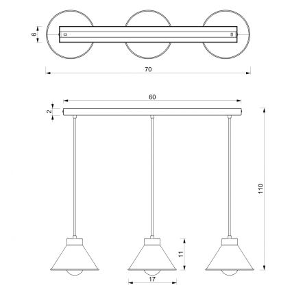 Lampadario su corda DEMET 3xE27/60W/230V nero/dorato