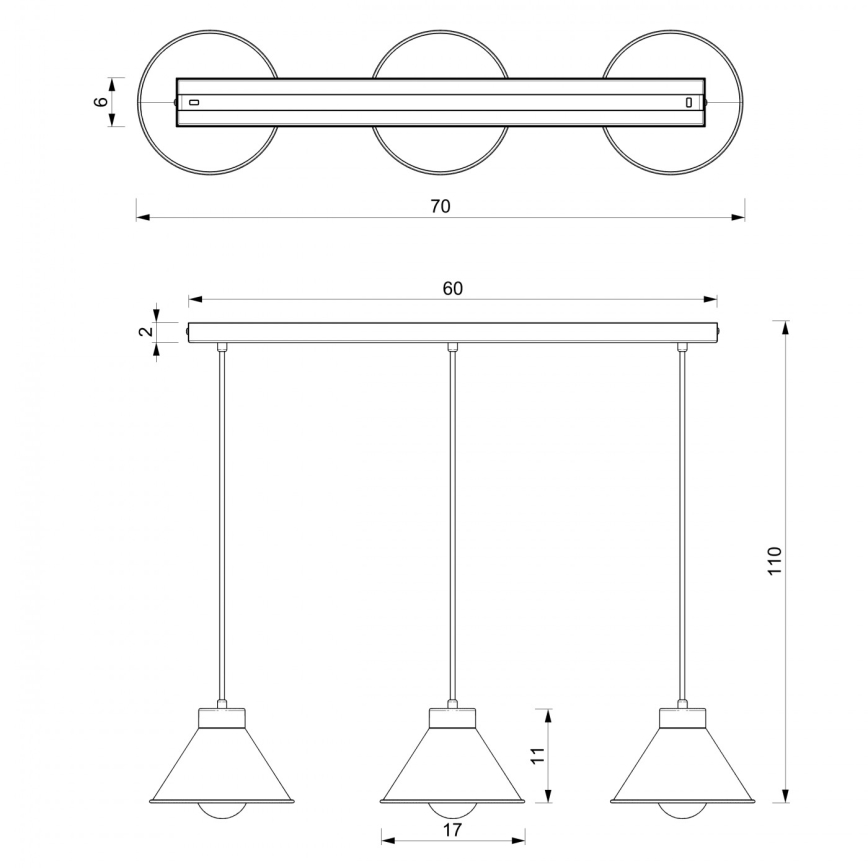 Lampadario su corda DEMET 3xE27/60W/230V nero/dorato