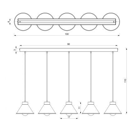 Lampadario su corda DEMET 5xE27/60W/230V nero/dorato