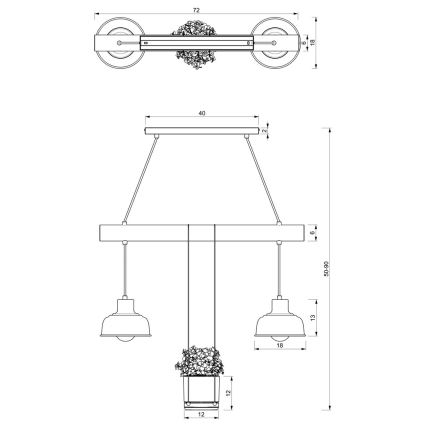 Lampadario su corda FLORA 2xE27/60W/230V