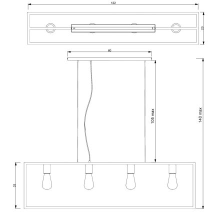 Lampadario su corda FRAME 4xE27/60W/230V nero